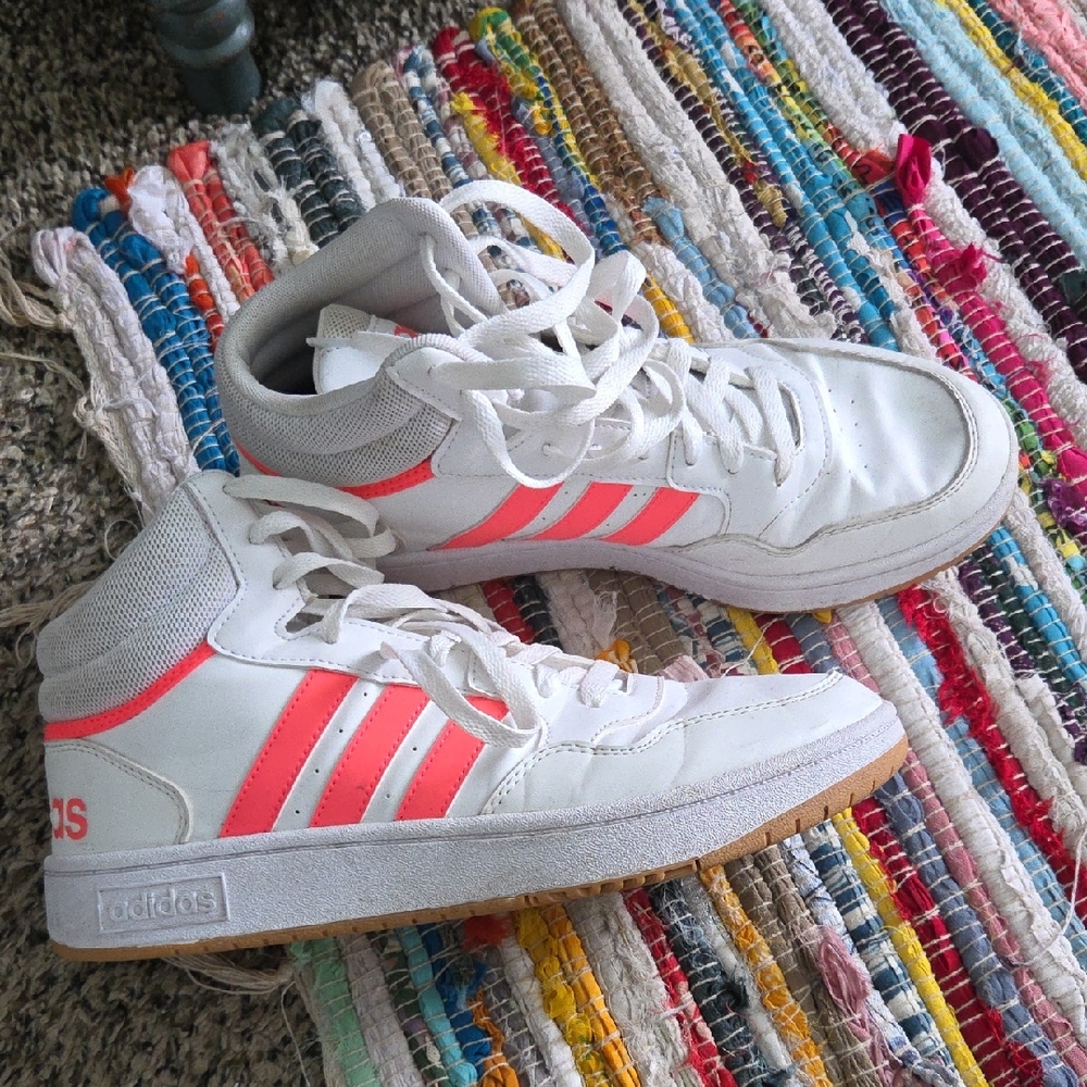 Adidas HIGHtop Basketball White and Pink Sneakers